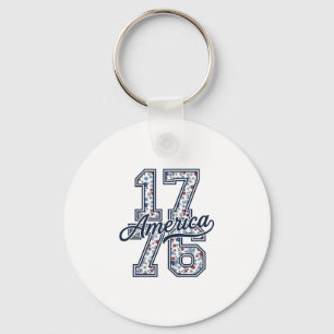 1776 America Floral Patriotic Vintage Vector Desig Keychain