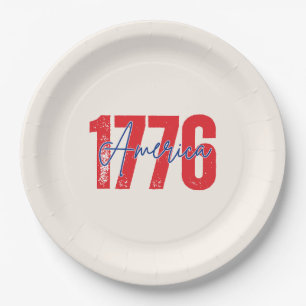 '1776 America' Soft Ivory Background 4th of July Paper Plate
