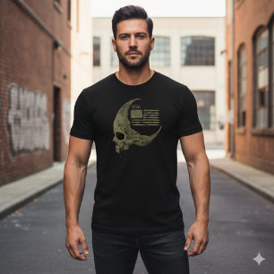 1776 American Flag Skull Crescent Moon T-Shirt