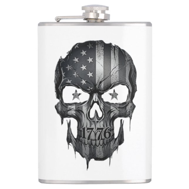 1776 American Flag Skull Patriotic USA 250th Flask (Front)