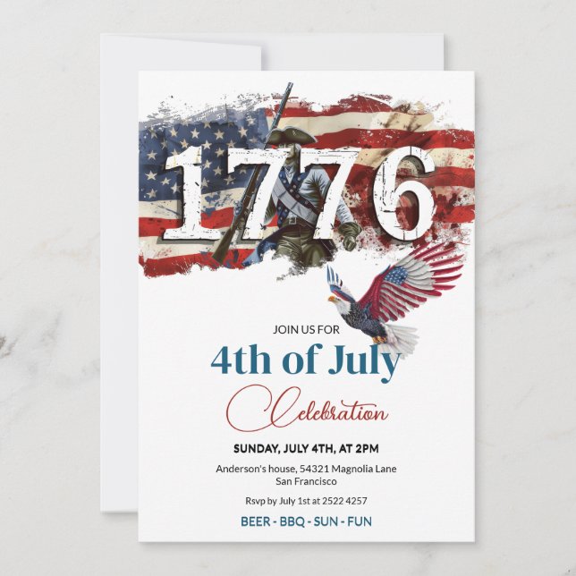 1776 Independence Day American Flag Bald Eagle Invitation (Front)