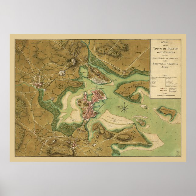 1776 Map Boston Incampments of US & Brit Armies Poster (Front)