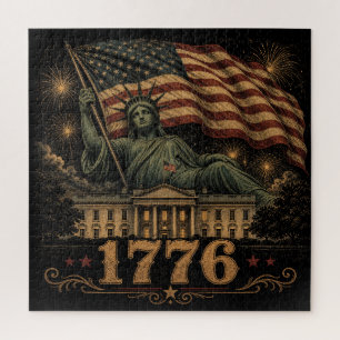 1776 Patriotic American Flag Statue of Liberty Jigsaw Puzzle