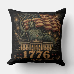 1776 Patriotic American Flag Statue of Liberty  Throw Pillow