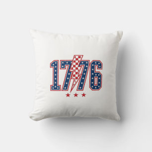 1776 Patriotic Lightning Bolt Vintage Graphic Tee_ Throw Pillow