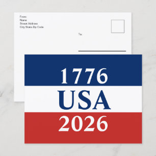 1776 USA 2026 Red White Blue Patriotic Double-Side Postcard