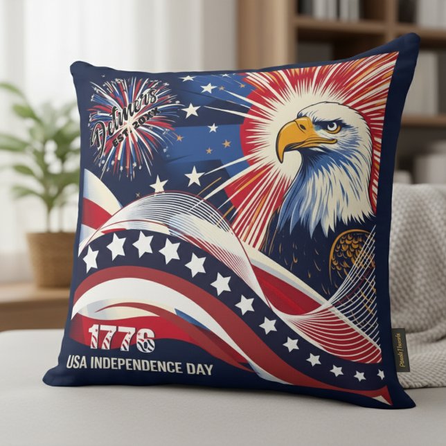  1776 USA Independence Day Throw Pillow (Freedom’s finest home accent.)