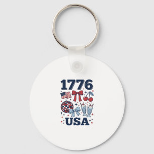 1776 USA Patriotic Coquette Vector Design_1 Keychain