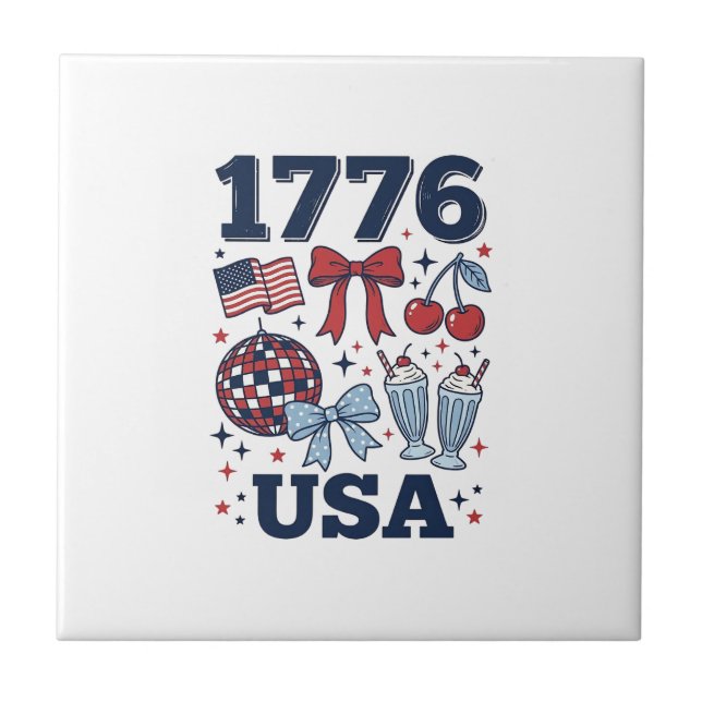 1776 USA Patriotic Coquette Vector Design_1 Tile (Front)