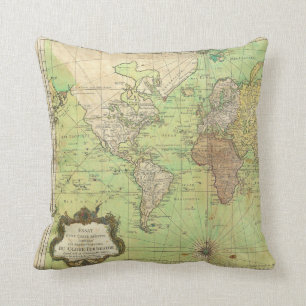 1778 Bellin Nautical Chart or Map of the World Throw Pillow