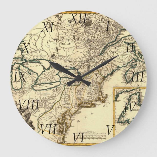 1778 Map of Canada and the United States Large Clock (Front)