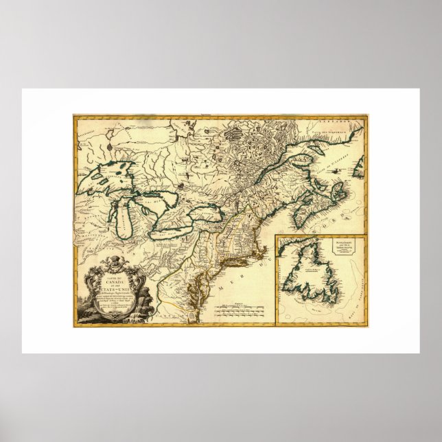 1778 Map of Canada and the United States Poster (Front)