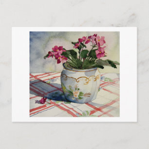 1790 African Violets in Blue Pot Postcard
