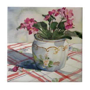 1790 African Violets in Blue Pot Tile