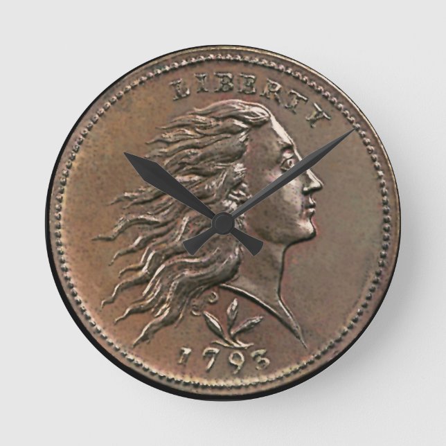 1793 Flowing Hair Large Cent Acrylic Wall Clock (Front)