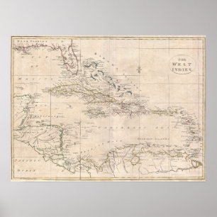 1799 English Map of the Caribbean LARGE Poster