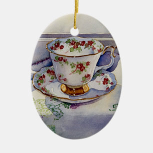 1799 Teacup on Linen Ceramic Ornament