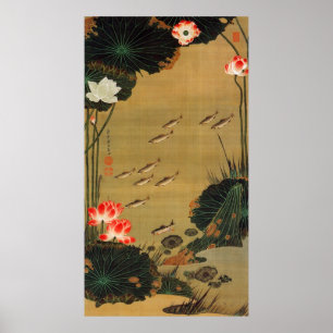 17. 蓮池遊魚図, 若冲 Pond with The Lotus, Jakuchū Poster