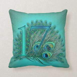 17 birthday peacock template age number throw pillow