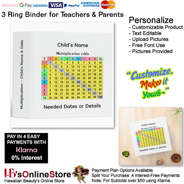 17 Learn Multiplication Child's Name Date Teacher  Binder (17 Learn Multiplication Child's Name Date Teacher 3 Ring Binder.)