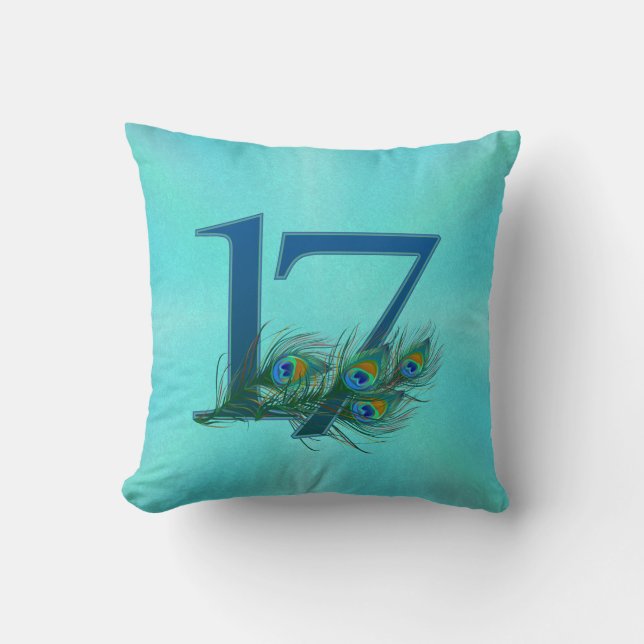 17 Peacock Feather Anniversary Elegant Throw Pillow (Front)