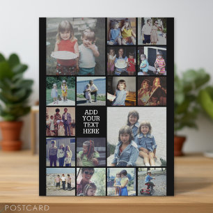 17 Photo Collage and Text - Can Edit Black Postcard