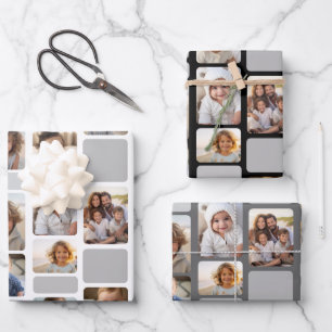 17 Photo Collage with Mod Pattern - Gray Shades Wrapping Paper Sheet