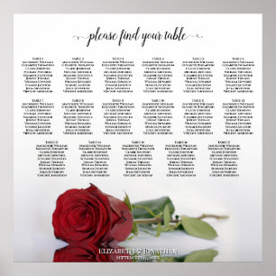 17 Table Elegant Red Rose Wedding Seating Chart