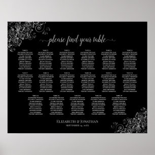 17 Table Silver Frills Black Wedding Seating Chart