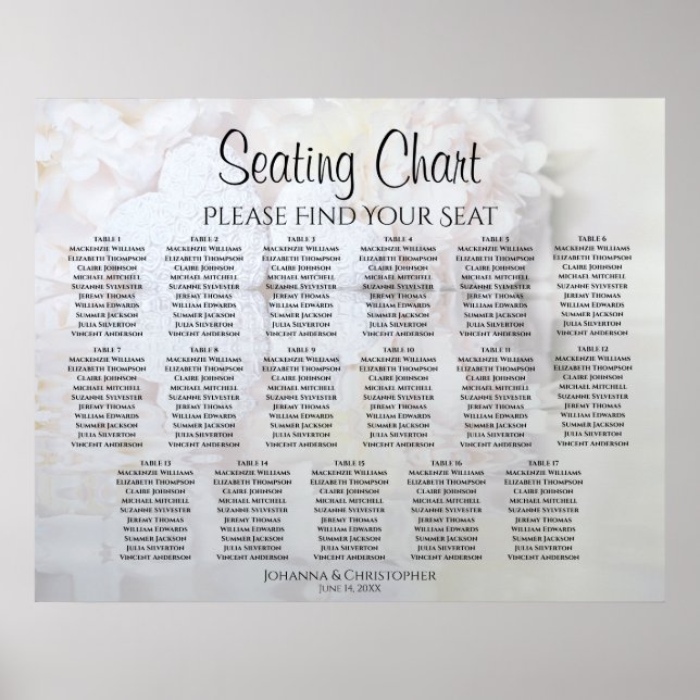 17 Table White Reflections Wedding Seating Chart (Front)