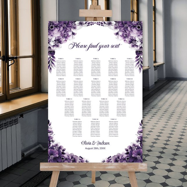 17 Tableau Mariage Floral Violet Tableau de sièges (Créateur téléchargé)