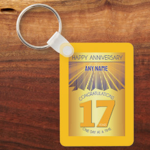 17 Year Sober Anniversary Golden Ray 12 Step Keychain