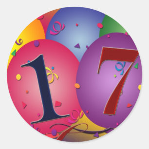 17 Years!  Birthday Balloons Classic Round Sticker