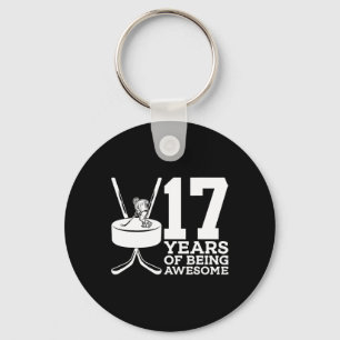 17 YEARS OF BEING AWESOME ICE HOCKEY 17TH BIRTHDAY KEYCHAIN