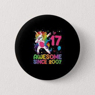 17 Years Old Awesome Since 2007 17th Birthday Unic 2 Inch Round Button
