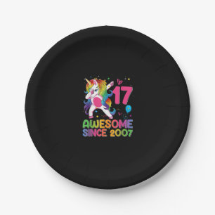 17 Years Old Awesome Since 2007 17th Birthday Unic Paper Plate