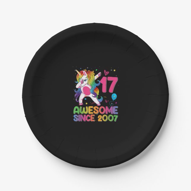17 Years Old Awesome Since 2007 17th Birthday Unic Paper Plate (Front)