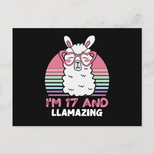 17 Years Old Bday Llamazing 17th Birthday Llama Postcard (Front)