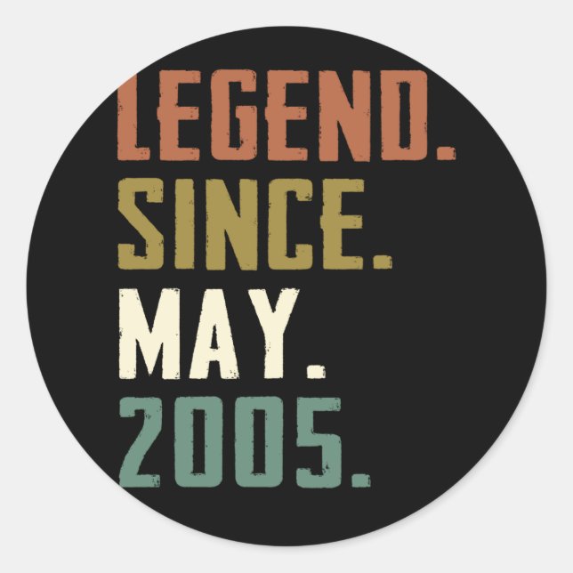 17 Years Old Legend Since May 2005 17th birthday Classic Round Sticker (Front)