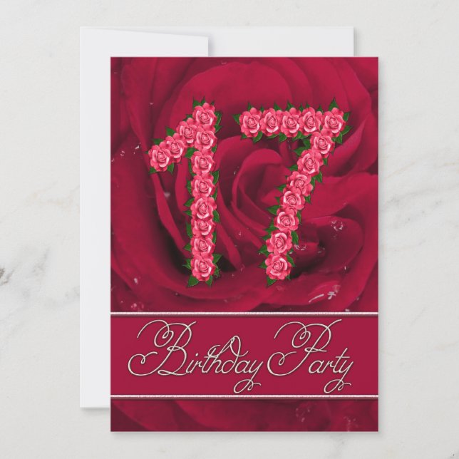 17e anniversaire invitation de fête avec roses (Devant)