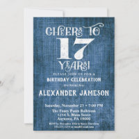 17e anniversaire Invitation Linge bleu Rustique Br