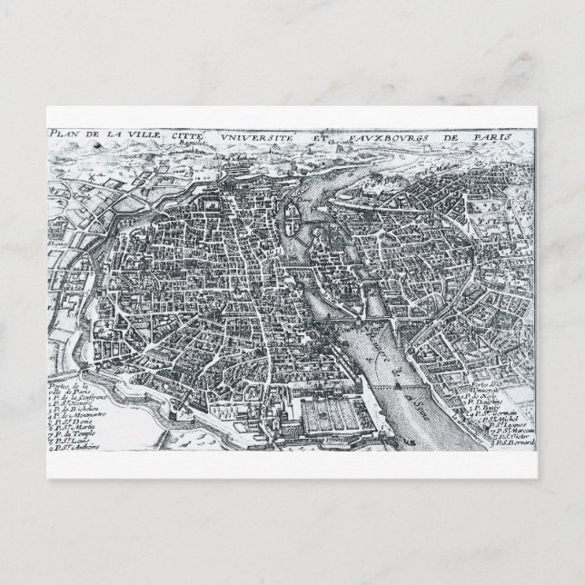 17ème siècle Plan des rues de Paris, France Carte  (Devant)