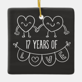 17th Anniversary Gift Chalk Hearts Ceramic Ornament