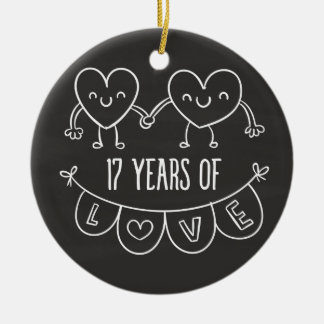 17th Anniversary Gift Chalk Hearts Ceramic Ornament