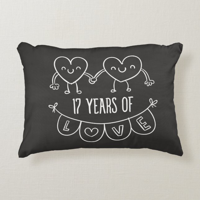 17th Anniversary Gift Chalk Hearts Decorative Pillow (Front)