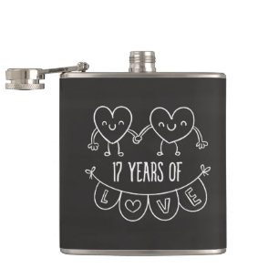 17th Anniversary Gift Chalk Hearts Hip Flask