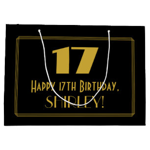 17th Birthday — Art Deco Inspired Look "17" & Name Large Gift Bag