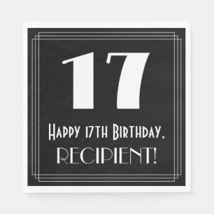 17th Birthday ~ Art Deco Inspired Look "17", Name Napkin