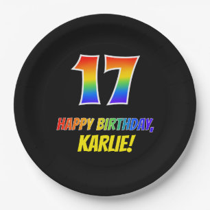 17th Birthday: Bold, Fun, Simple, Rainbow 17 Paper Plate