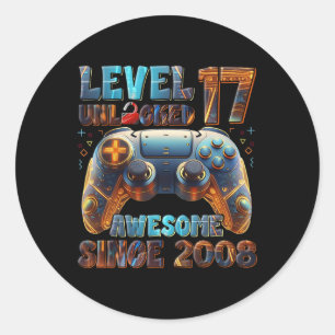17th Birthday Boy Video Gamer Awesome 2008 17 Year Classic Round Sticker